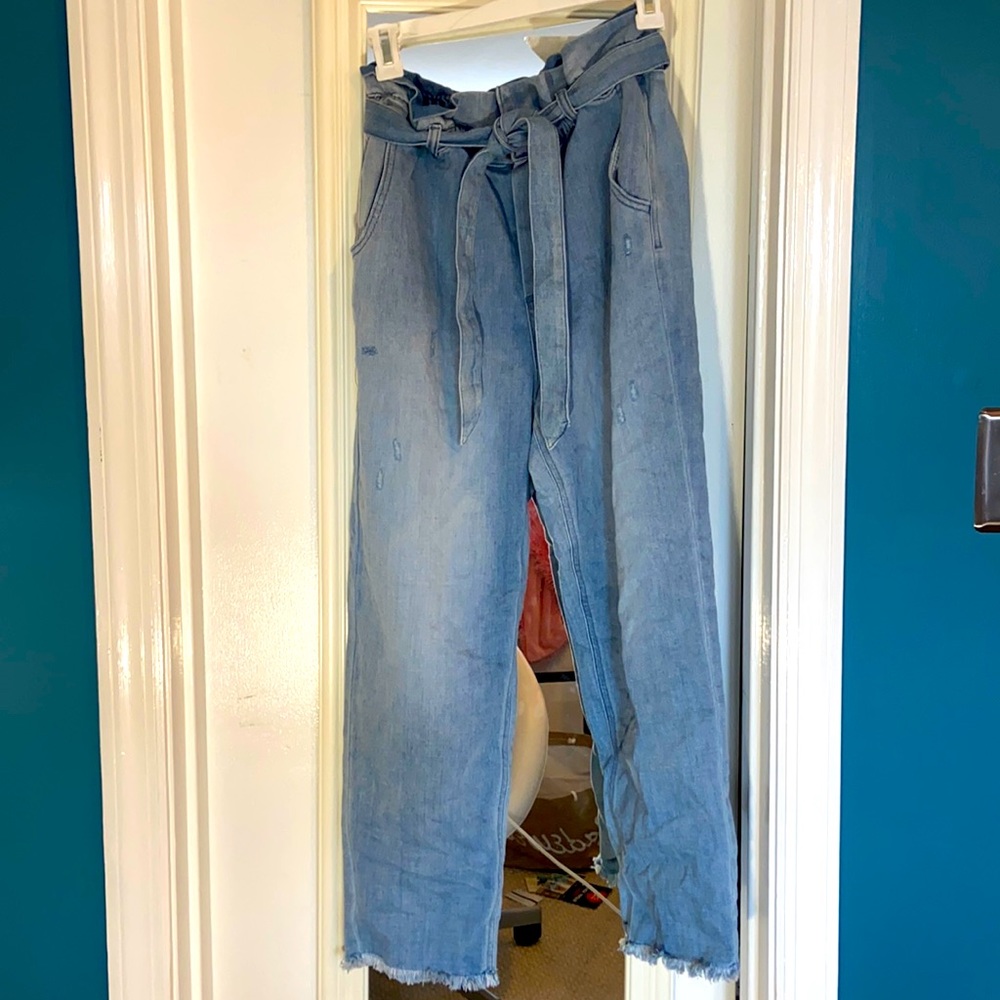 High waisted blue jeans